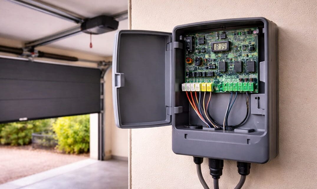 centralita electrónica de puerta automática de garaje instalada en vivienda en Sagunto