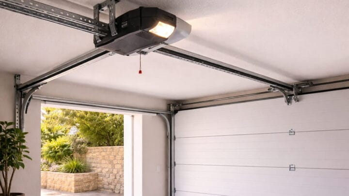 motor automático de puerta de garaje instalado en techo de garaje residencial