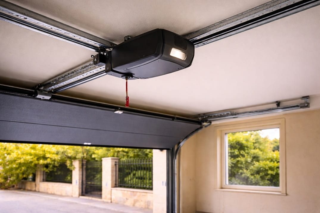 motor automático de puerta de garaje instalado en techo de garaje en Sagunto