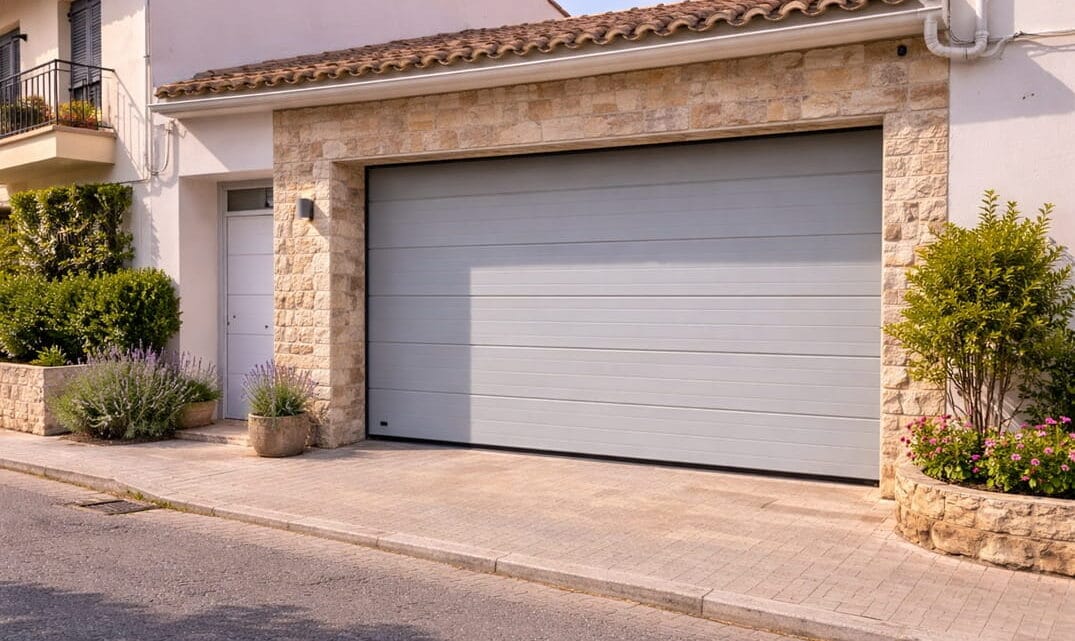 puerta automática de garaje gris en vivienda en Benavites